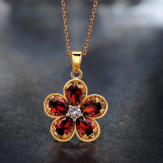 PIARA俏丽可爱五瓣花石榴石可爱吊坠NAA0402 商品图2