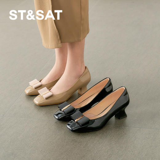 【5CM粗跟】星期六优雅蝴蝶结方头粗跟单鞋SSD1111459 商品图2