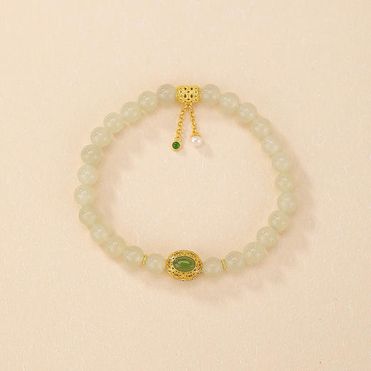 【又见寒山】S925纯银天然和田玉蛋面镂空如意圆珠手串【CW-23220】 商品图1