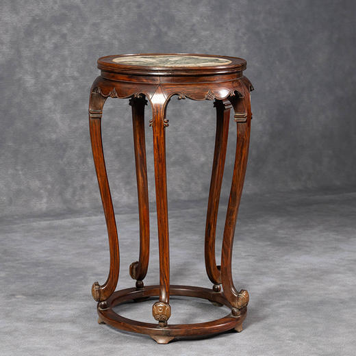 清中期	黄花梨镶云石三弯腿五足带托泥香几 商品图1