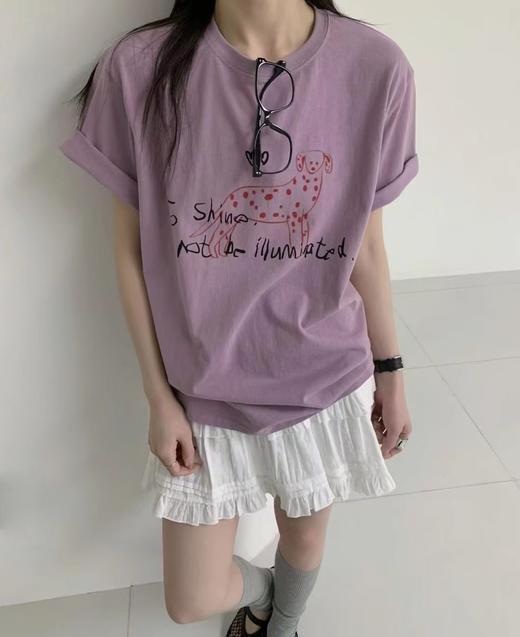 老米优品🎈 3-5天! 出口韩国🔺去发光，而不是被照亮！《桃心斑点狗🐕短袖tee》宽松慵懒，显瘦百搭！！T250509B  下架 商品图3