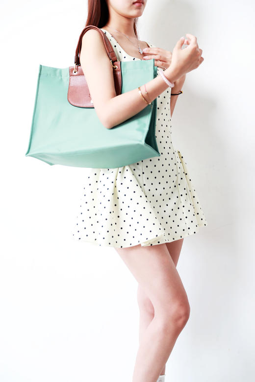 牛皮+织物，大号手提托特包。马卡龙配色法式大容量包包女C050966 商品图11