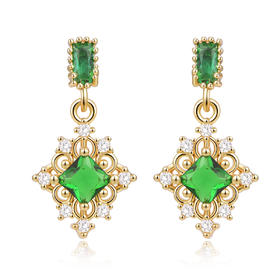 PIARA复古宫廷祖母绿宝石满钻耳钉EAB0008