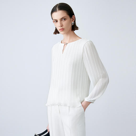 EITIE爱特爱夏季新款气质网纱飘逸慵懒通勤直筒衫上衣7813521 商品图4