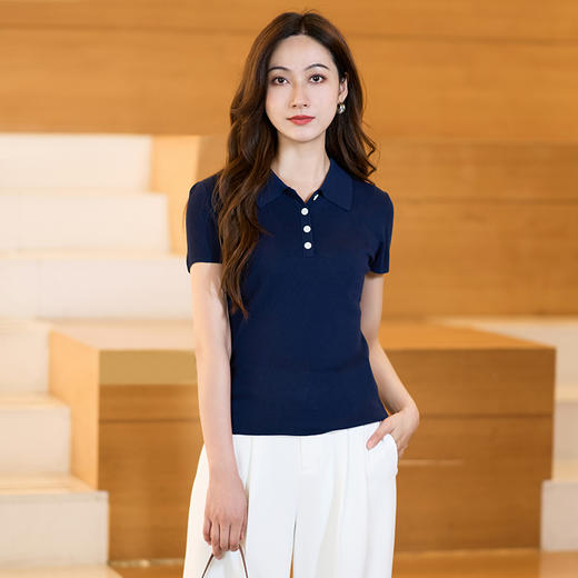 EITIE爱特爱气质商务通勤简约polo翻领修身显瘦针织衫2025夏新款B2501622 商品图7
