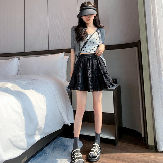 白色蕾丝短裙女夏季2025新款高腰芭蕾风蛋糕裙a字蓬蓬半身裙 商品图5