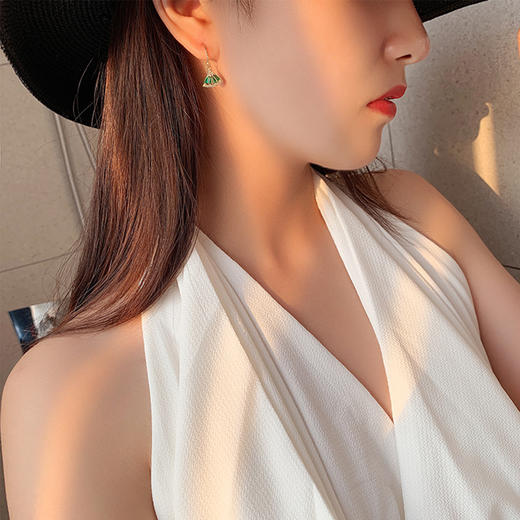 PIARA法式复古耳圈耳环气质锆石祖母绿扇影耳坠女微镶耳饰EAB0003 商品图1