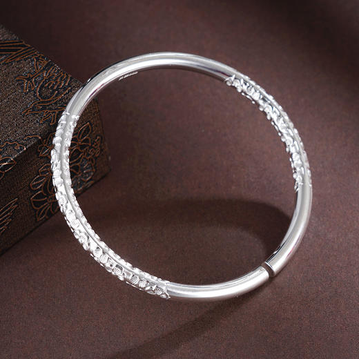 子佩集S999银【桃花春醉】手镯【XXSZ005】纯银圆棍花朵开口2505 商品图1