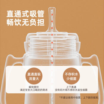 可可萌直饮奶瓶吸管ppsu2岁以上大宝宝耐咬直吸式奶瓶3-6岁280ML奶白黄 商品图3