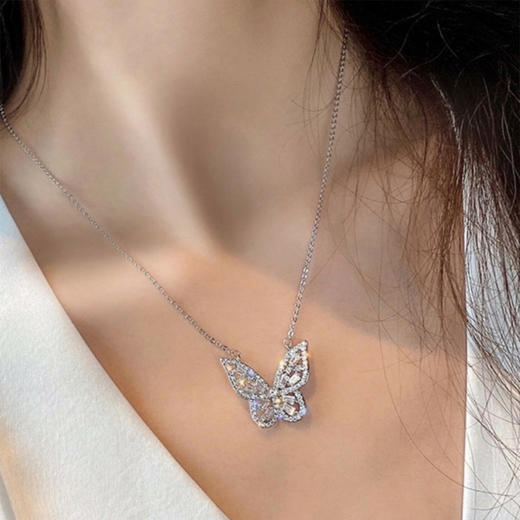 PIARA奢华满钻蝴蝶项链设计师款璀璨耀眼银色NK90996 商品图1