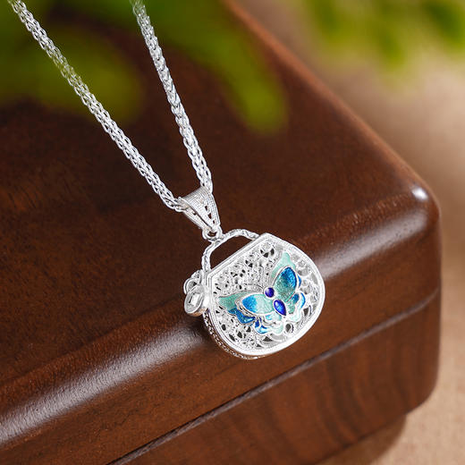 子佩集S990银【纳福之蝶】套链项链【MXTL030】纯银蝴蝶钱袋花丝珐琅彩2505 商品图3