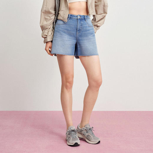 【天丝牛仔短裤】simplepieces夏新款SPS牛仔四面弹剪边四分裤女 商品图1