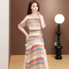 QYM 25DS667-L条纹印花连衣裙气质减龄系带收腰显瘦A字裙 商品缩略图2