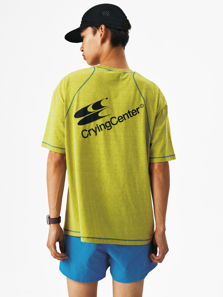 CryingCenter圆领宽松彩纱撞色分割训练运动休闲T恤上衣哭喊中心