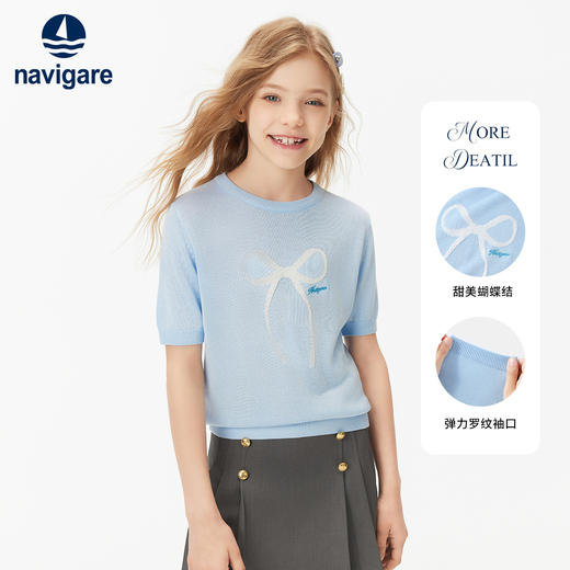 【纳维凯尔】【120-165】Navigare意大利小帆船童装女童短袖针织衫 商品图3