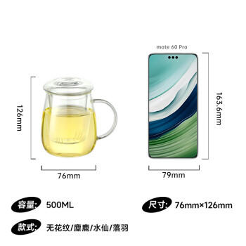 物生物（RELEA）玻璃杯男女士茶水分离杯耐高温办公泡茶杯带把高硼硅水杯花茶杯子 商品图1