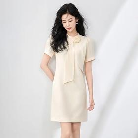 「高货wl」全新升级【铂金会员358/天猫479/差价121】(94907)洛诗琳优雅高级感钉珠飘带连衣裙2025夏季时尚立体花朵裙子94907