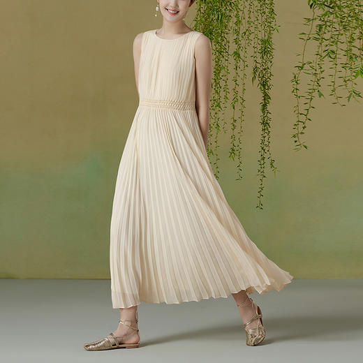 【林栖设计小店】压褶连衣裙立体肌理感优雅修身2025夏季新品无袖长裙女1952138 商品图1