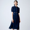 EITIE爱特爱夏季新款通勤单排扣深蓝色A字压褶连衣裙7807558 商品缩略图2
