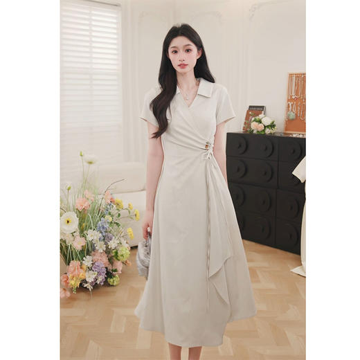 鹿向南「简雅之裳」时尚夏新款v领连衣裙女不规则设计感高腰长裙QYM002572 商品图0