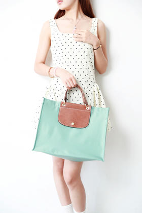 牛皮+织物，大号手提托特包。马卡龙配色法式大容量包包女C050966