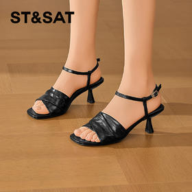 【7CM跟高】星期六小香风一字带方头凉鞋SSD2115CLM