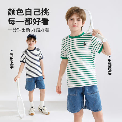 【140-170】【精典泰迪】男童短袖T恤儿童纯棉条纹上衣 商品图4