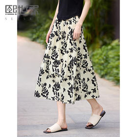 【夏日新品】熙世界复古水墨碎花半身裙女夏款高腰显瘦气质a字蛋糕长裙