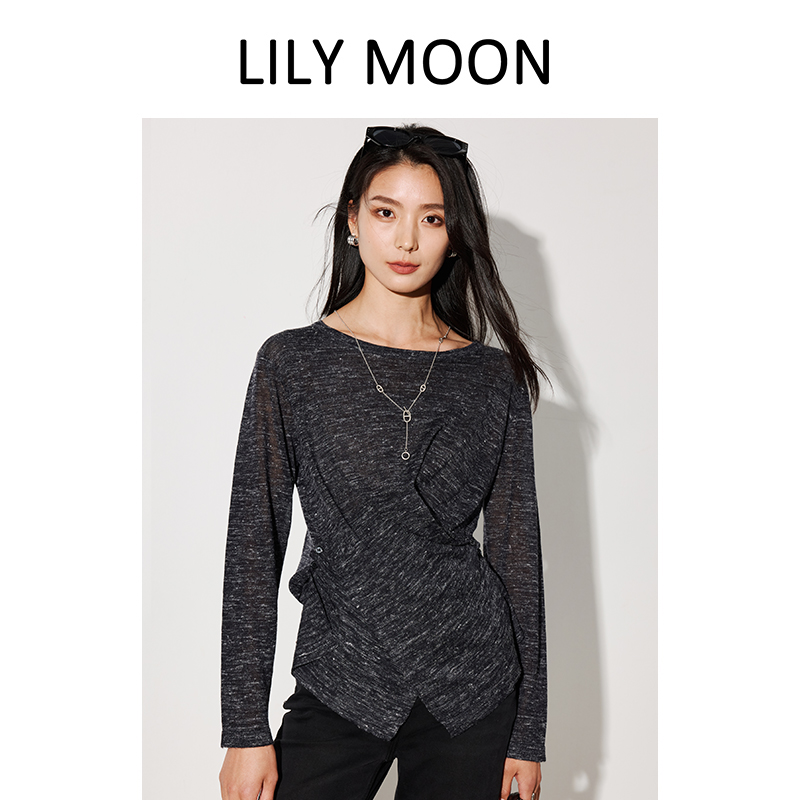 LILYMOON【彩麻交叉针织衫】圆领长袖针织衫夏季透气收腰显瘦