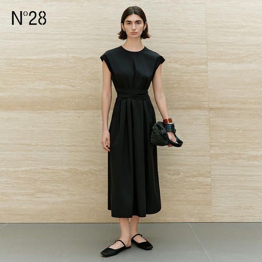 N°28 法式设计小飞袖轻薄连衣裙女 夏季绑带收腰裙子显瘦垂感长裙885251L582 商品图2