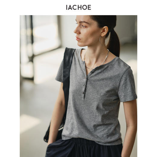 棉仓3631501012-IACHOE亨利领修身T恤 商品图0