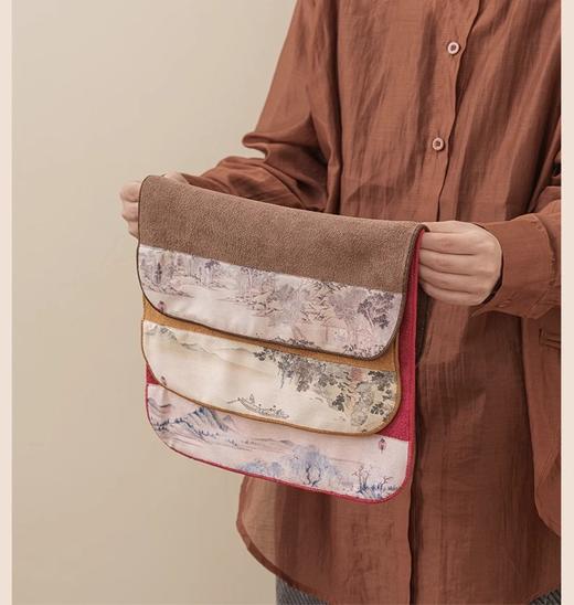 双面两用茶铺茶垫干泡席垫禅意功夫竹席茶几垫家用茶盘垫台隆金藤纹席方如意意竹(20*40cm)花语彩绘茶巾花岛夕阳（30*30cm） 商品图2