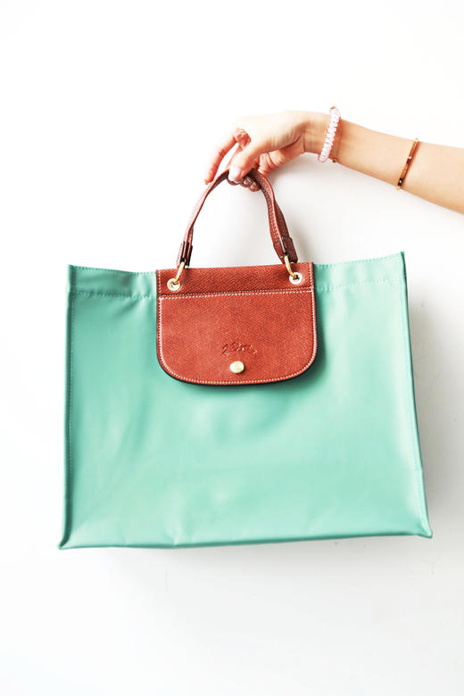 牛皮+织物，大号手提托特包。马卡龙配色法式大容量包包女C050966 商品图4