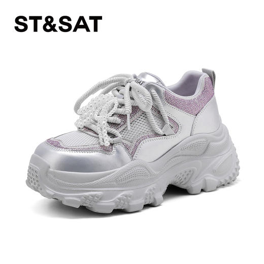 星期六珍珠闪钻网面透气厚底增高老爹鞋SSD2112CUC 商品图7