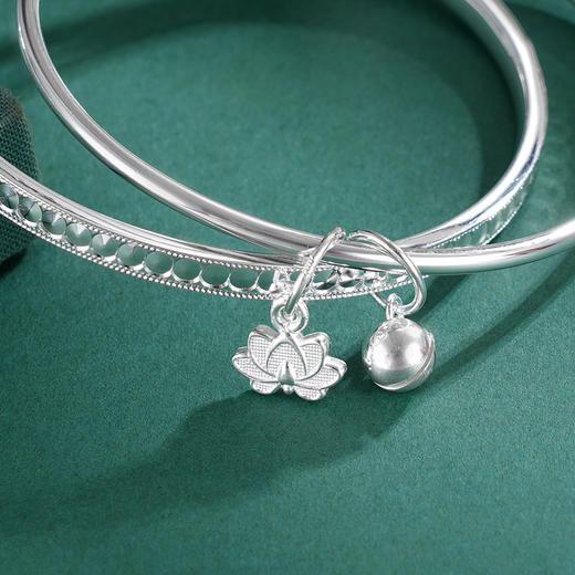 子佩集S999银【好运莲莲】手镯【XXSZ007】纯银两个圈莲花铃铛2505 商品图2