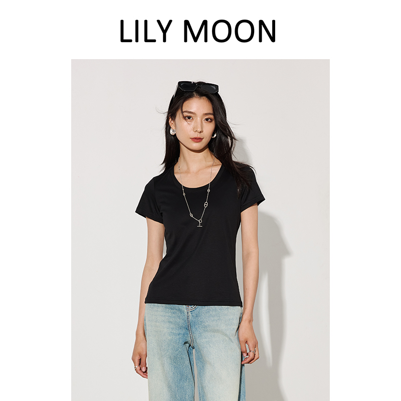 LILYMOON【匹马棉U领T】桑蚕丝亚麻莱赛尔T恤