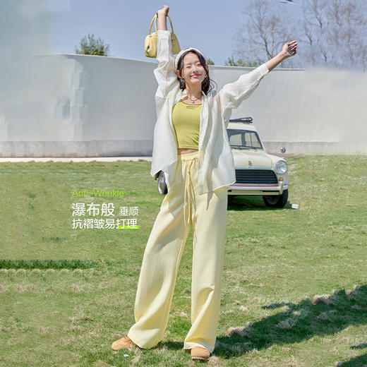 天丝亚麻阔腿裤 莱赛尔亚麻混纺 垂坠清凉 显高显瘦 抗褶皱易打理 宽松版型遮胯显高 商品图1