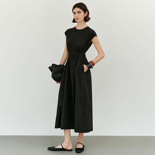 N°28 法式设计小飞袖轻薄连衣裙女 夏季绑带收腰裙子显瘦垂感长裙885251L582 商品图5