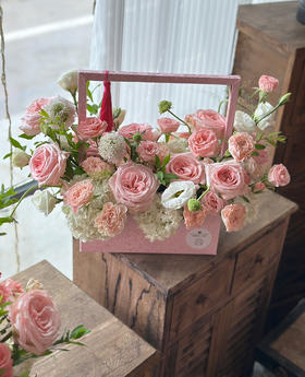 粉色系 木质贴布国风 手提篮