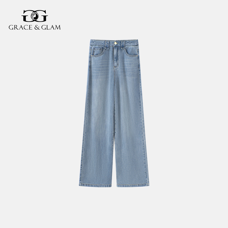 Grace&Glam 轻盈莱赛尔窄版拖地牛仔阔腿裤