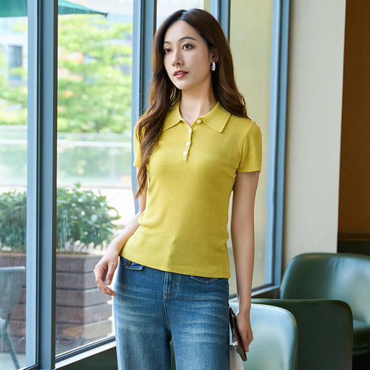 EITIE爱特爱气质商务通勤简约polo翻领修身显瘦针织衫2025夏新款B2501622 商品图3