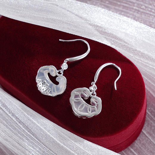 子佩集S925银【福生锁】耳环【ES012499】纯银白玉髓平安锁2505 商品图2