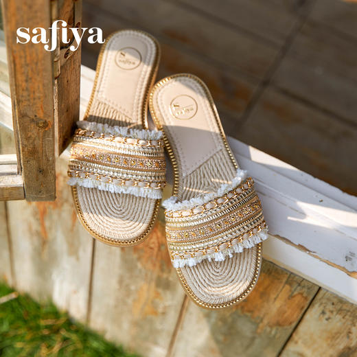预售7天|Safiya/索菲娅2025夏季时尚小香风外穿休闲气质百搭平底一字拖SFD2110353 商品图0