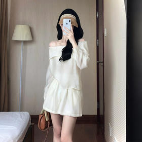 西遇宽松五分裤套装女夏季新款杏色一字肩薄款上衣两件套SS050680