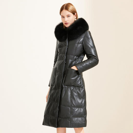 JTAD011500002GA JUZUI/玖姿 时尚狐狸毛领中长款保暖真皮皮衣羽绒服女 商品图1