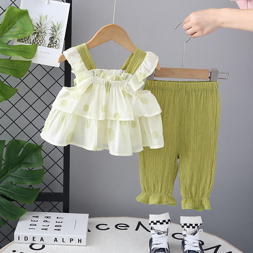 【百变造型，洋气吊带设计】女宝宝洋气花边 百褶花边吊带套装 2025款小女孩时髦波点 女童中裤潮款-QQ 商品图2