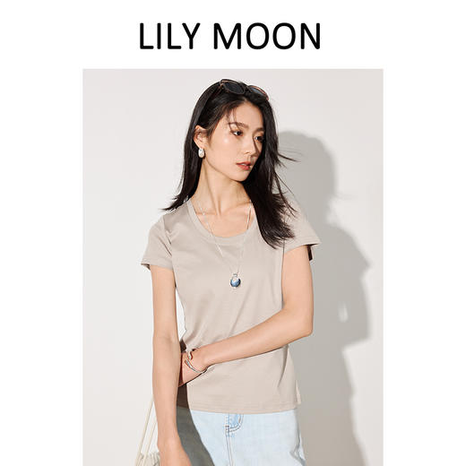 LILYMOON【匹马棉U领T】桑蚕丝亚麻莱赛尔T恤 商品图1