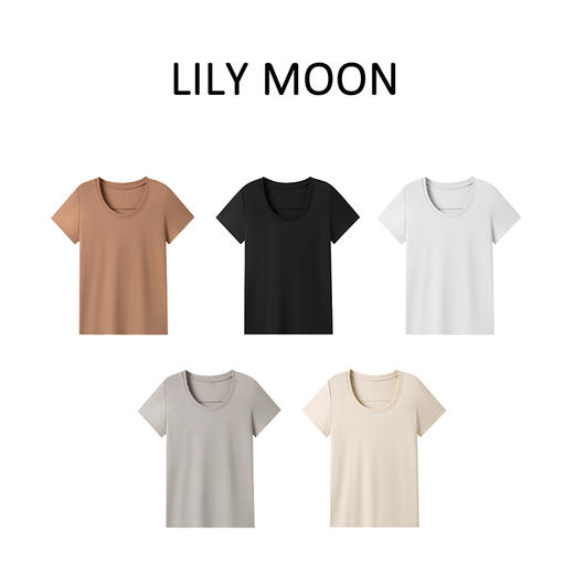 LILYMOON【匹马棉U领T】桑蚕丝亚麻莱赛尔T恤 商品图4
