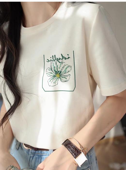 ✨朗家同款精梳棉【印花钉珠花卉圆领短袖】清爽简单的夏日短袖T，100%棉 商品图6