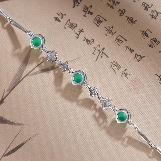 子佩集S925银【四叶碧波】手链【SL011317】纯银绿玉髓四叶草2505 商品图3